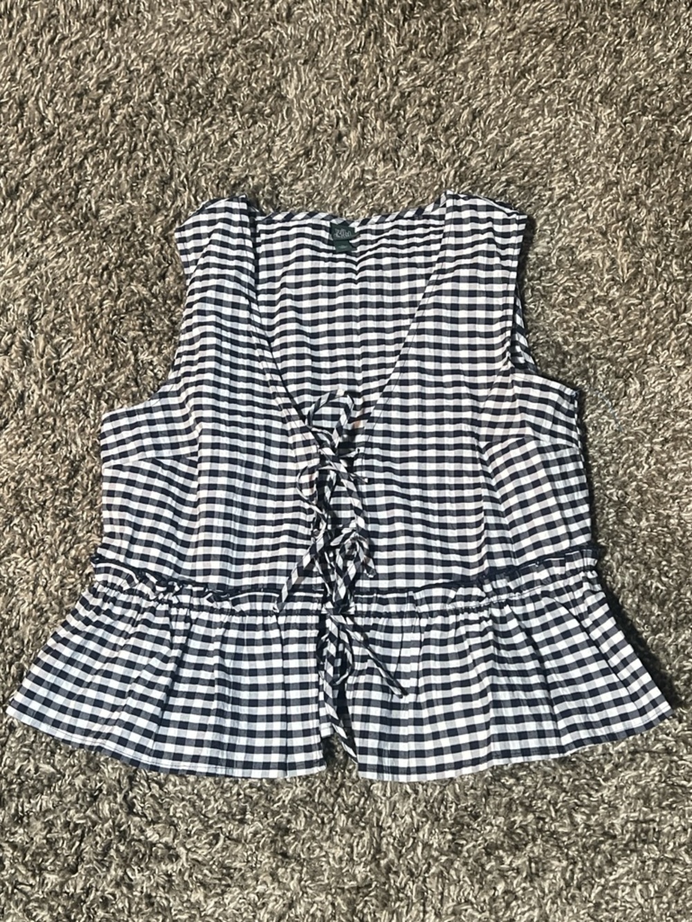 wild fable Black and White Gingham Lace-Up Peplum Top
